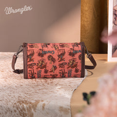 WG60-1812 Wrangler Vintage Retro Cowboy Cool Print Wallet/Crossbody -Hot Pink