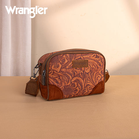 WG277-1833BR   Wrangler Vintage Floral Printed Small Crossbody Bag - Brown