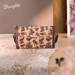 WG60-1812 Wrangler Vintage Retro Cowboy Cool Print Wallet/Crossbody -Tan