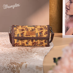 WG60-1812 Wrangler Vintage Retro Cowboy Cool Print Wallet/Crossbody -Dark Yellow