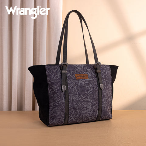 WG277-2002BK  Wrangler Vintage Floral Printed Large Tote Bag - Black