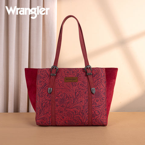 WG277-2002BDY  Wrangler Vintage Floral Printed Large Tote Bag - Burgundy