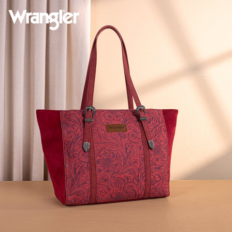 WG277-2002BDY  Wrangler Vintage Floral Printed Large Tote Bag - Burgundy