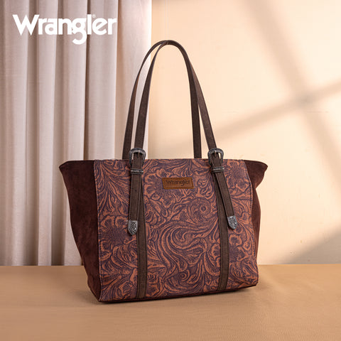 WG277-2002CF  Wrangler Vintage Floral Printed Large Tote Bag - Coffee