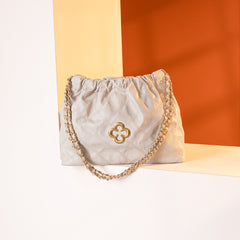MC-411  Milan Chiva Quilted Chain Strap Shoulder Bag - Beige