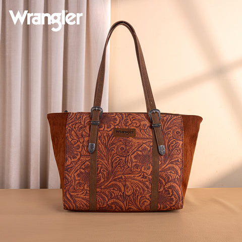 WG277-2002BR  Wrangler Vintage Floral Printed Large Tote Bag - Brown