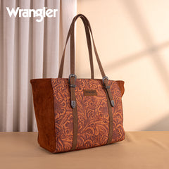 WG277-2002BR  Wrangler Vintage Floral Printed Large Tote Bag - Brown