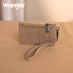 WG227-W075  Wrangler Vintage Floral Velvet Printed  Mini Zip card Case Wristlet - Khaki