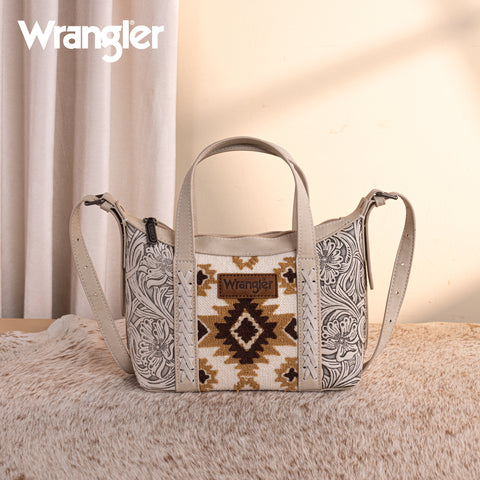 WG226-8605  Wrangler Tooled Aztec Pattern Print Tote/Crossbody -Beige