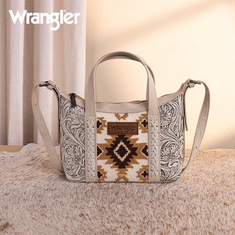 WG226-8605  Wrangler Tooled Aztec Pattern Print Tote/Crossbody -Beige
