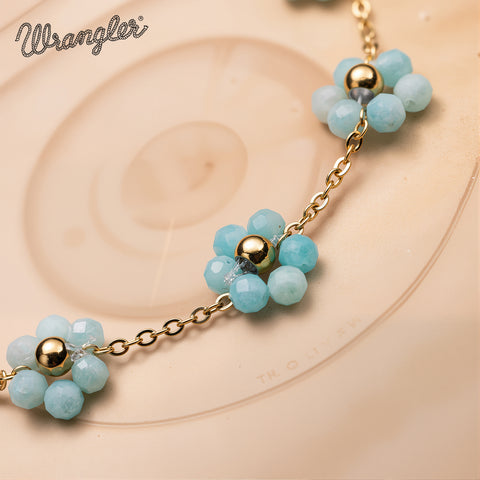 WGW-1103BK  Wrangler 14k Gold Western Natural Stone Daisy Chain Bracelet -Green