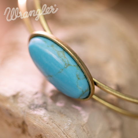 WBC-1130G  Wrangler Gold Western Natural Stone  Cuff Bracelet -Turquoise