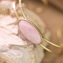 WBC-1130G  Wrangler Gold Western Natural Stone Cuff Bangle -Pink