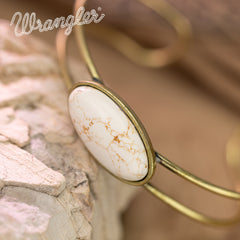WBC-1130G  Wrangler Gold Western Natural Stone  Cuff Bracelet -Beige
