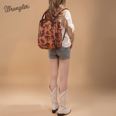 WG60-9110 Wrangler Vintage Retro Cowboy Cool Print Backpack -Dark Brown
