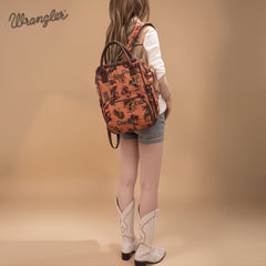 WG60-9110 Wrangler Vintage Retro Cowboy Cool Print Backpack -Dark Brown