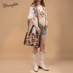 WG60G-8317 Wrangler Vintage Retro Cowboy Cool Print Concealed Carry Satchel/Crossbody -Tan