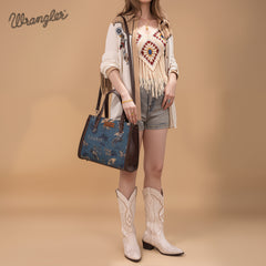 WG60G-8317 Wrangler Vintage Retro Cowboy Cool Print Concealed Carry Satchel/Crossbody -Jean