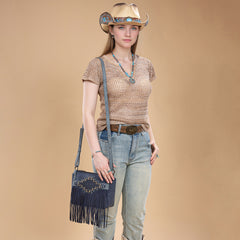 TR196-8287  Trinity Ranch Aztec Tooled Fringe Crossbody