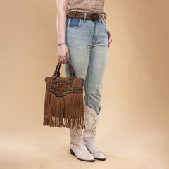 TR196G-8260  Trinity Ranch  Aztec Tooled Fringe Concealed Carry Tote/Crossbody