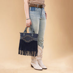 TR196G-8260  Trinity Ranch  Aztec Tooled Fringe Concealed Carry Tote/Crossbody