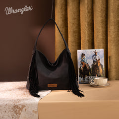 WG244-9182  Wrangler Fringe Studded Hobo Bag- Black