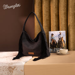 WG244-9182  Wrangler Fringe Studded Hobo Bag- Black