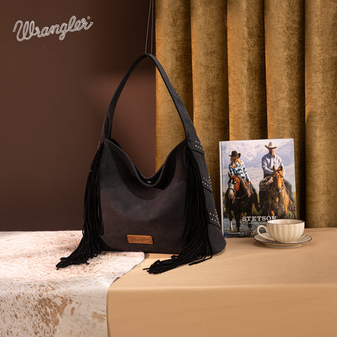 WG244-9182 Wrangler Fringe Studded Hobo Bag- Black – MONTANA