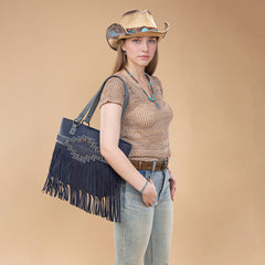 TR196G-8317  Trinity Ranch  Aztec Tooled Fringe Concealed Carry Tote