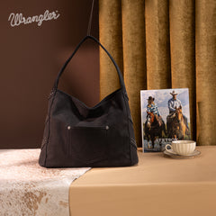WG244-9182  Wrangler Fringe Studded Hobo Bag- Black
