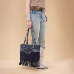 TR196G-8317  Trinity Ranch  Aztec Tooled Fringe Concealed Carry Tote
