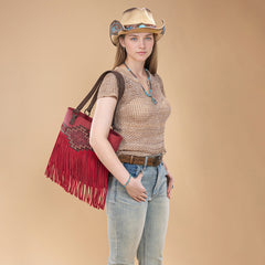 TR196G-8317  Trinity Ranch  Aztec Tooled Fringe Concealed Carry Tote