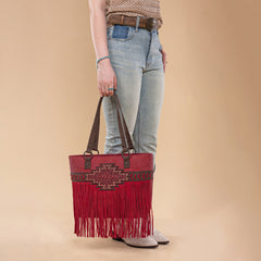 TR196G-8317  Trinity Ranch  Aztec Tooled Fringe Concealed Carry Tote