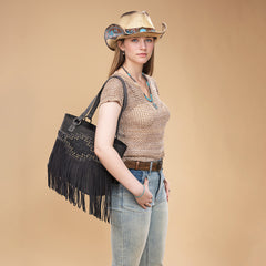 TR196G-8317  Trinity Ranch  Aztec Tooled Fringe Concealed Carry Tote