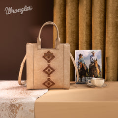 WG218-8900  Wrangler Aztec Embroidered Tote Bag/Crossbody- Tan