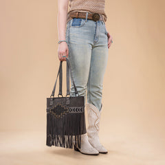 TR196G-8317  Trinity Ranch  Aztec Tooled Fringe Concealed Carry Tote