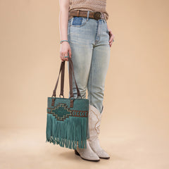 TR196G-8317  Trinity Ranch  Aztec Tooled Fringe Concealed Carry Tote