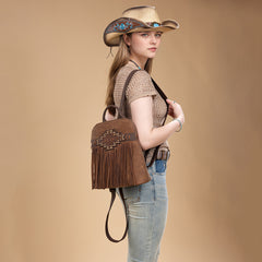 TR196G-9115  Trinity Ranch Aztec Tooled Fringe Concealed Carry Backpack