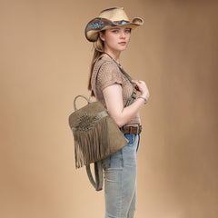 TR196G-9115  Trinity Ranch Aztec Tooled Fringe Concealed Carry Backpack