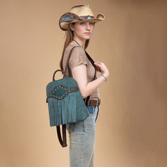 TR196G-9115  Trinity Ranch Aztec Tooled Fringe Concealed Carry Backpack