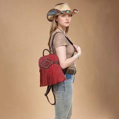 TR196G-9115  Trinity Ranch Aztec Tooled Fringe Concealed Carry Backpack