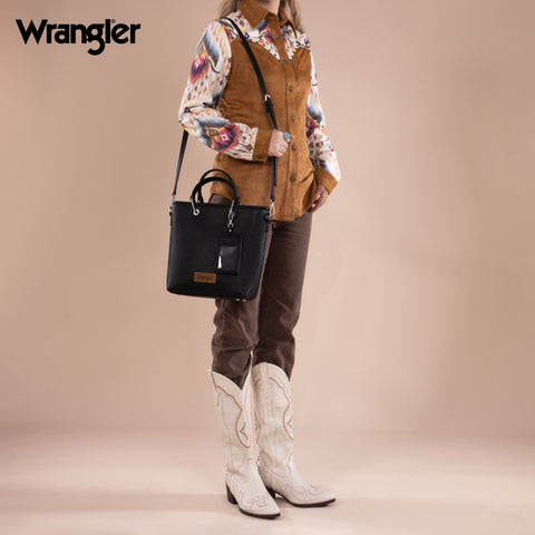 WG188-8312 Wrangler Top Handle Tote/Crossbody Detachable Key Ring Card Holder -Black