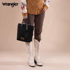 WG188-8312 Wrangler Top Handle Tote/Crossbody Detachable Key Ring Card Holder -Black