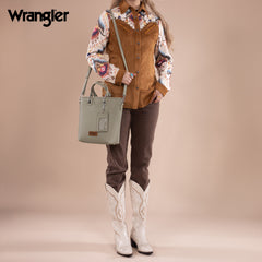 WG188-8312 Wrangler Top Handle Tote/Crossbody Detachable Key Ring Card Holder - Lime
