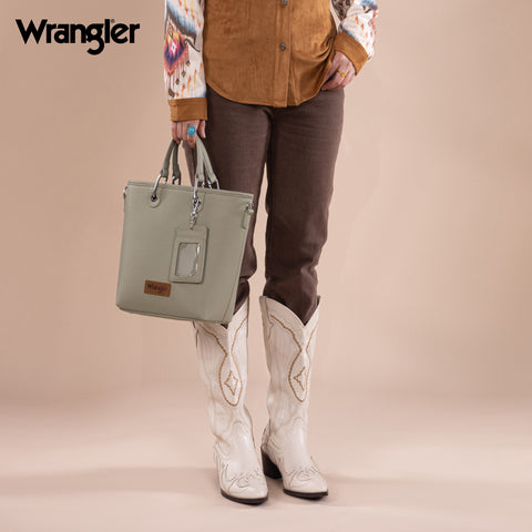 WG188-8312 Wrangler Top Handle Tote/Crossbody Detachable Key Ring Card Holder - Lime