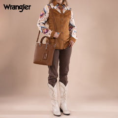 WG188-8312 Wrangler Top Handle Tote/Crossbody Detachable Key Ring Card Holder -Brown