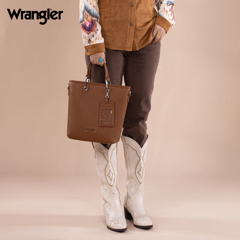 WG188-8312 Wrangler Top Handle Tote/Crossbody Detachable Key Ring Card Holder -Brown