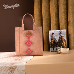 WG218-8900  Wrangler Aztec Embroidered Tote Bag/Crossbody- Dark Pink