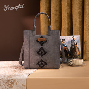 WG218-8900 Wrangler Aztec Embroidered Tote Bag/Crossbody - Black