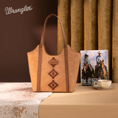 WG218-8250  Wrangler Aztec Embroidered Tote Bag- Brown